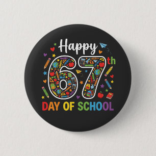 Badge Rond 5 Cm Joyeux 67e jour d'école T-shirt enseignant coloré