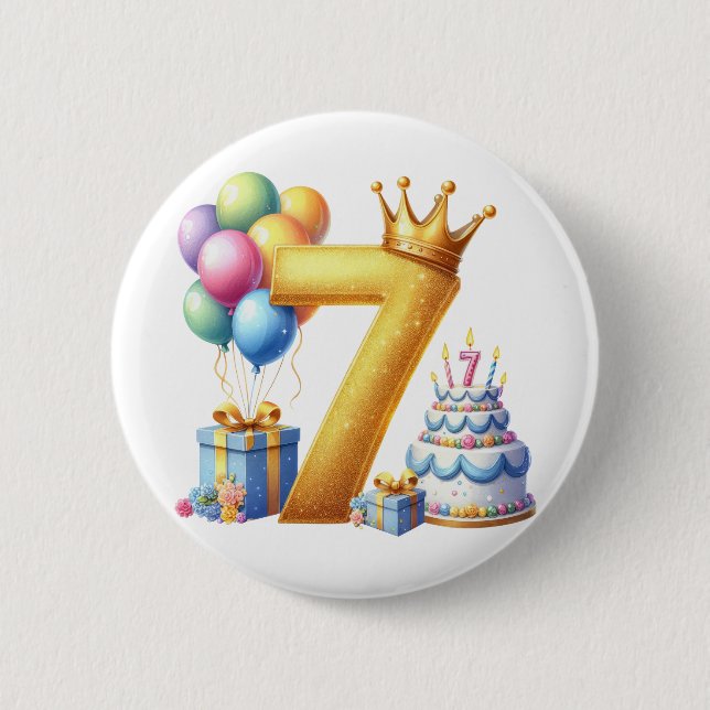 Badge Rond 5 Cm Joyeux 7ème Anniversaire (Devant)