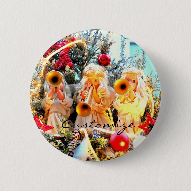 Badge Rond 5 Cm joyeux anges de noël trompant (Devant)
