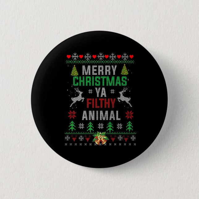 Badge Rond 5 Cm Joyeux animal de Noël sale Ya Chemise Funny Noël (Devant)