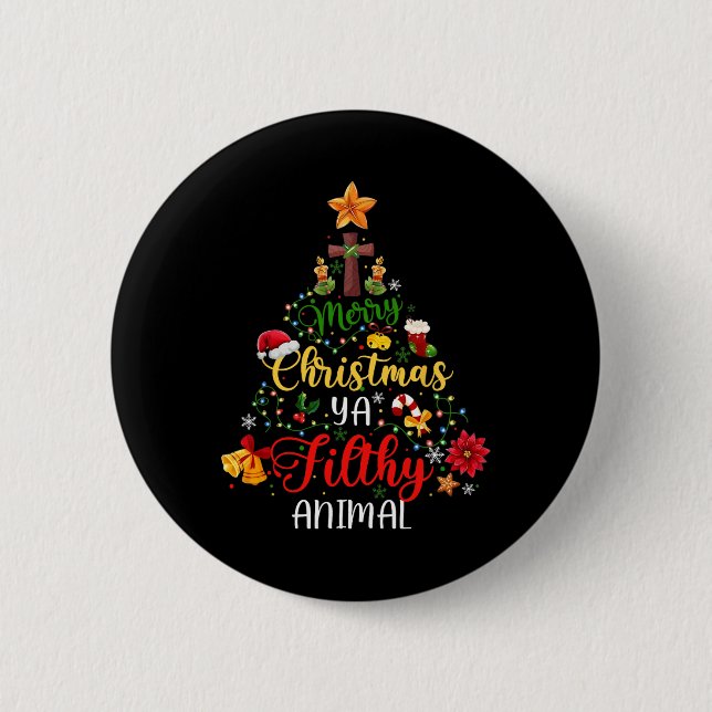 Badge Rond 5 Cm Joyeux animal de Noël sale Ya Funny famille de Noë (Devant)