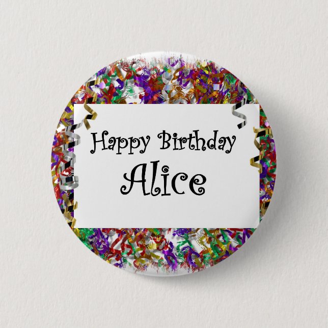Badge Rond 5 Cm Joyeux anniversaire Alice (Devant)