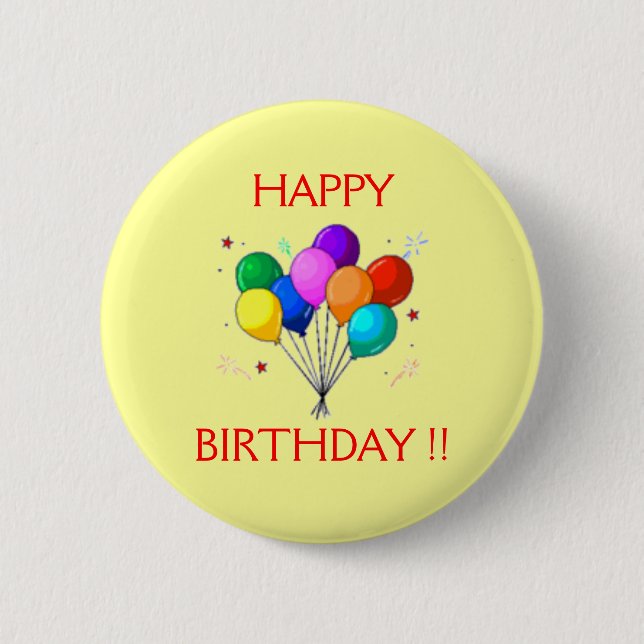 BADGE ROND 5 CM JOYEUX ANNIVERSAIRE BALOONS. (Devant)