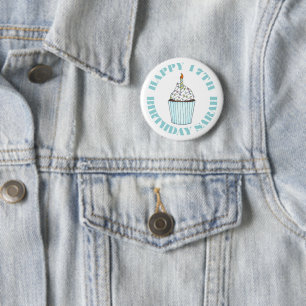 Badge Rond 5 Cm Joyeux Anniversaire Bleu Cupcake Sprinkles Frostin