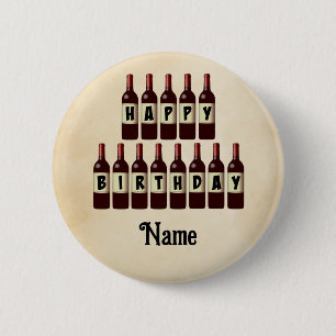 Badge Rond 5 Cm Joyeux Anniversaire Bouteilles de vin rouge Custom