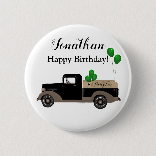 Badge Rond 5 Cm Joyeux Anniversaire Camion Balloons Bouton Épingle (Devant)
