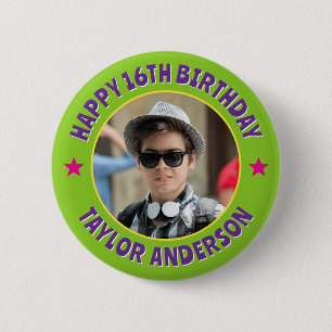 Badge Rond 5 Cm Joyeux Anniversaire Chic Personnalisé Photo Person