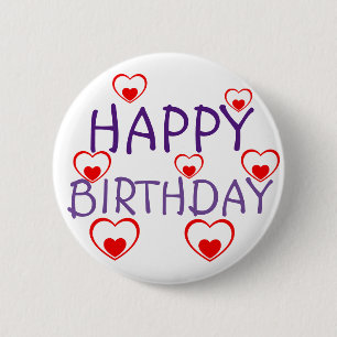 Badge Rond 5 Cm Joyeux Anniversaire Coeurs rouges