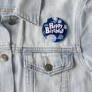 Badge Rond 5 Cm Joyeux anniversaire dans Dark Blue Bokeh