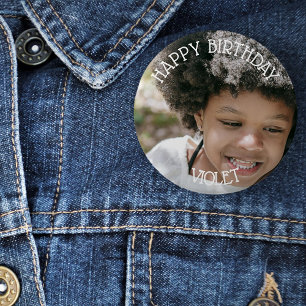 Badge Rond 5 Cm Joyeux Anniversaire Enfants Nom et Photo