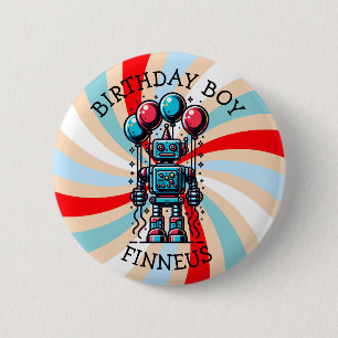 Badge Rond 5 Cm Joyeux Anniversaire Garçon Thème Robot