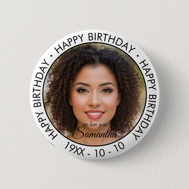 Badge Rond 5 Cm Joyeux anniversaire moderne simple photo personnal (Devant)