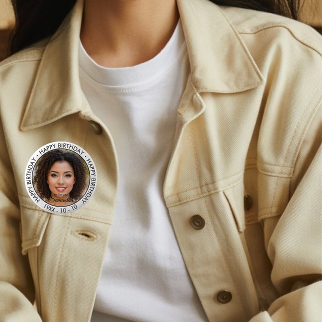 Badge Rond 5 Cm Joyeux anniversaire moderne simple photo personnal (Créateur téléchargé)