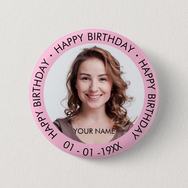 Badge Rond 5 Cm Joyeux anniversaire moderne simple photo personnal (Devant)