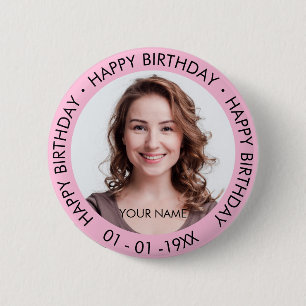 Badge Rond 5 Cm Joyeux anniversaire moderne simple photo personnal