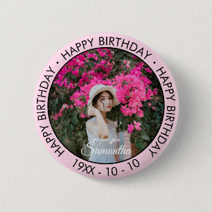 Badge Rond 5 Cm Joyeux anniversaire moderne simple photo personnal