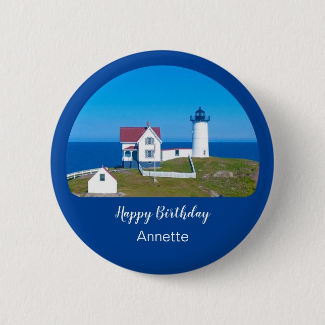 Badge Rond 5 Cm Joyeux Anniversaire Nubble Phare (Devant)