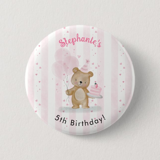 Badge Rond 5 Cm Joyeux Anniversaire Ourson (Devant)