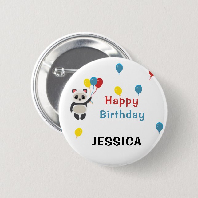 Badge Rond 5 Cm Joyeux anniversaire Panda ours blanc (Devant & derrière)
