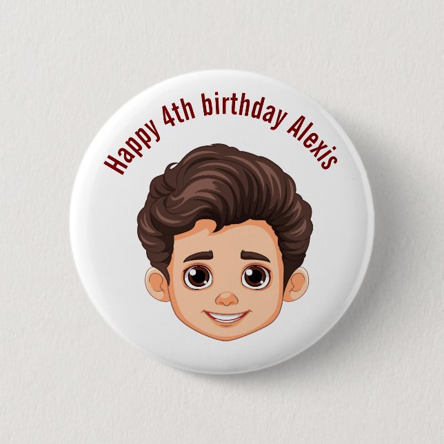 Badge Rond 5 Cm Joyeux Anniversaire Personnalisé Nom Pin Visage (Devant)