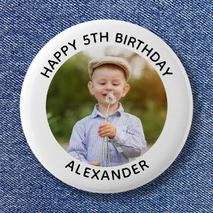 Badge Rond 5 Cm Joyeux Anniversaire photo blanche