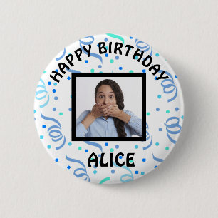 Badge Rond 5 Cm Joyeux Anniversaire Photo Confetti