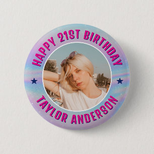 Badge Rond 5 Cm Joyeux Anniversaire Photo personnalisée Arc-en-cie