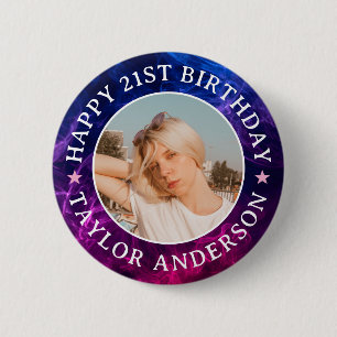 Badge Rond 5 Cm Joyeux Anniversaire Photo Personnalisée Effet Fumé
