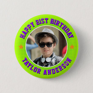 Badge Rond 5 Cm Joyeux Anniversaire Photo Rétro Personnalisé