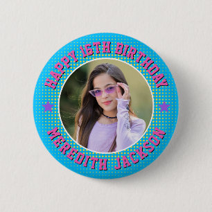 Badge Rond 5 Cm Joyeux Anniversaire Photo Rétro Personnalisé