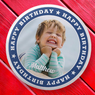 Badge Rond 5 Cm Joyeux anniversaire Simple moderne photo personnal