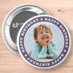 Badge Rond 5 Cm Joyeux anniversaire Simple moderne photo personnal