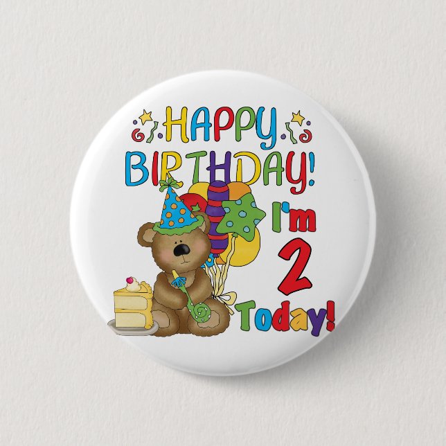 Badge Rond 5 Cm Joyeux anniversaire Teddy Bear 2e anniversaire (Devant)