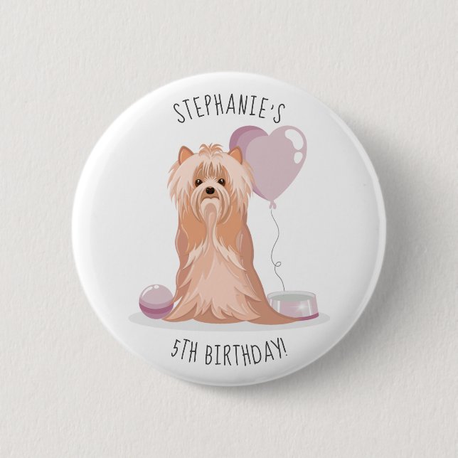 Badge Rond 5 Cm Joyeux Anniversaire Yorkshire Terrier Mignon (Devant)