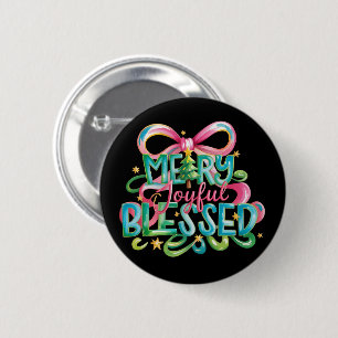 Badge Rond 5 Cm Joyeux Bienheureux Coloré Coup de Pinceau Noël Nœu