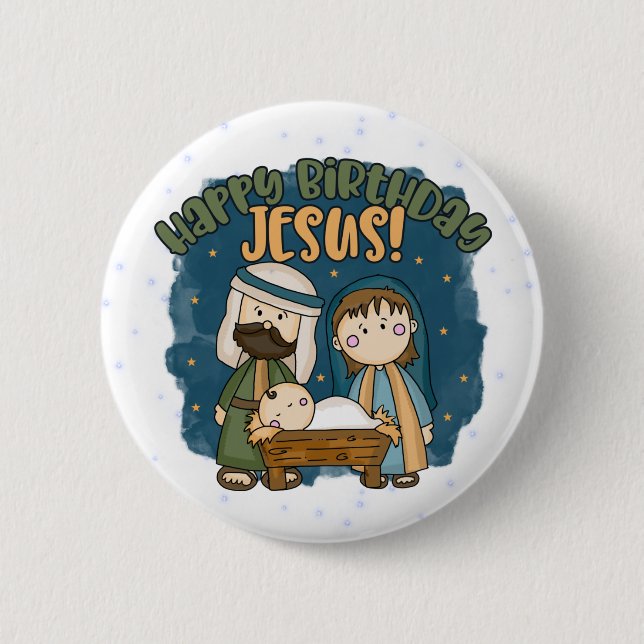 Badge Rond 5 Cm Joyeux Bouton Jésus Anniversaire (Devant)