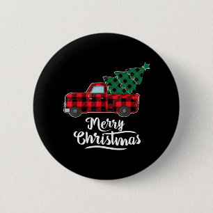 Badge Rond 5 Cm Joyeux Buffalo de Noël Plaid Arbre de Noël Rouge