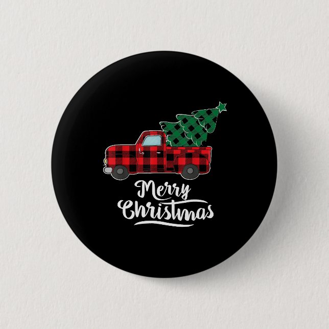 Badge Rond 5 Cm Joyeux Buffalo de Noël Plaid Arbre de Noël Rouge (Devant)