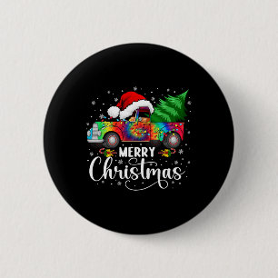 Badge Rond 5 Cm Joyeux Camion de Noël Arbre Santa Hat Lumières Mat
