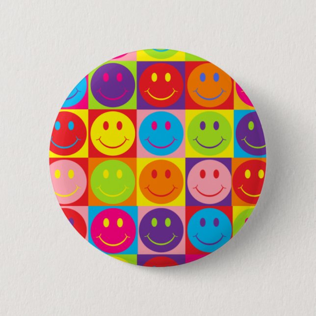 Badge Rond 5 Cm Joyeux Carrés de visage (Devant)