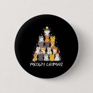 Badge Rond 5 Cm Joyeux Catmas Chat Arbre de Noël Chat de Noël Garç