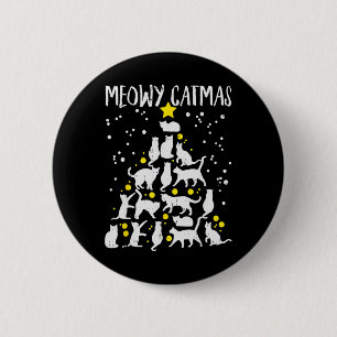 Badge Rond 5 Cm Joyeux Catmas Meow Noël Arbre Catmas Chat Christ