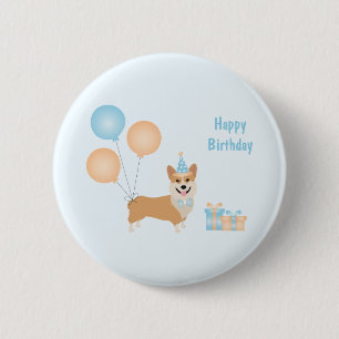 Badge Rond 5 Cm Joyeux Chien de Corgi Anniversaire