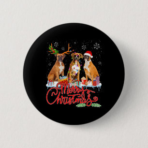 Badge Rond 5 Cm Joyeux chien de Noël Boxer Père Noël Reindeer Ligh