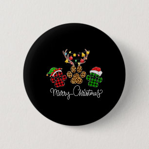 Badge Rond 5 Cm Joyeux Chien De Noël Paws Éclairage Buffalo Plaid