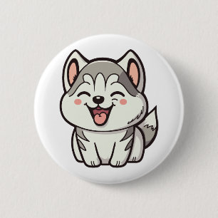 Badge Rond 5 Cm Joyeux chien roux sibérien
