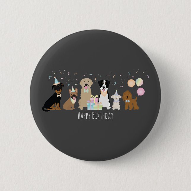 Badge Rond 5 Cm Joyeux Chiens de fête d'anniversaire (Devant)