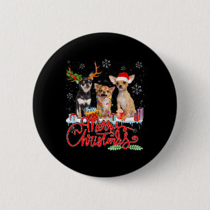 Badge Rond 5 Cm Joyeux Chihuahua Chiens Père Noël Reindeer Ligh