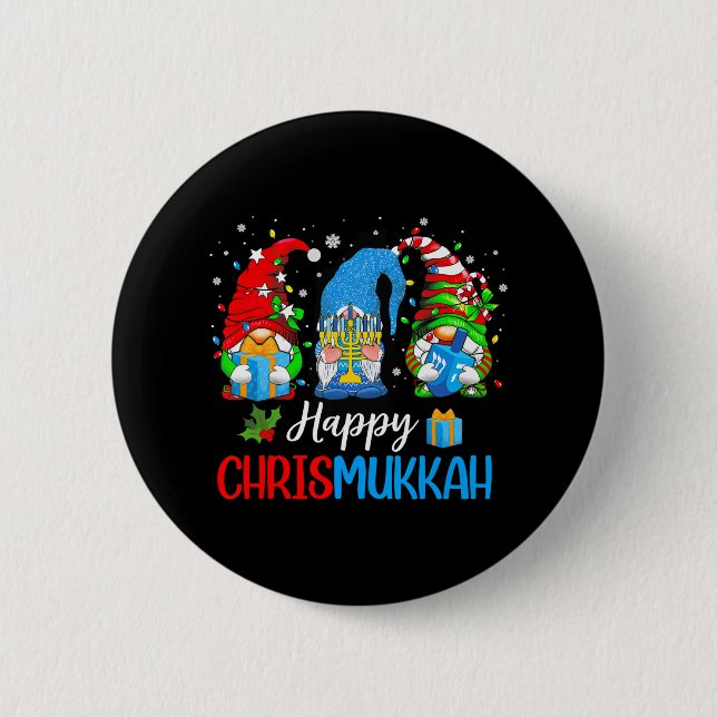 Badge Rond 5 Cm Joyeux Chrismukkah Gnomes Joyeux Noël et (Devant)