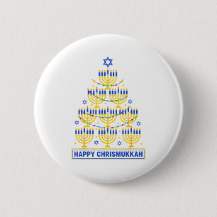 Badge Rond 5 Cm Joyeux Chrismukkah Hanukkah Arbre Lumineux Fête Ju